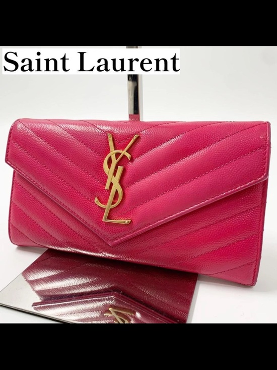 Saint Laurent Handbags - Saint Laurent Pink Chevron Quilted Leather Envelope Wallet with Gold YSL